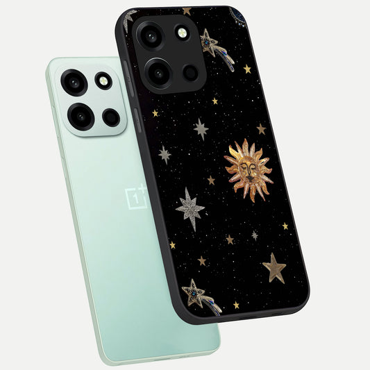 Celestial Moon With Stars phone case For Oneplus Nord 6 showing premium glass back cover with detailed artwork