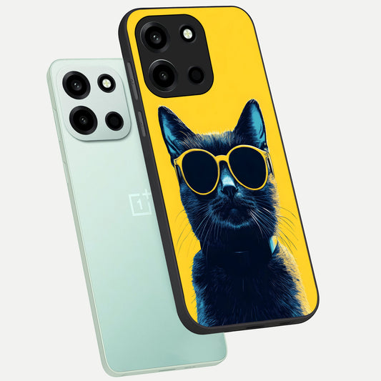 Cool Cat Vibes phone case For Oneplus Nord 6 showing premium glass back cover with detailed artwork