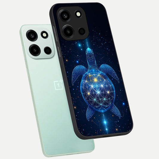 Crimson Blue Turtle phone case For Oneplus Nord 6 showing premium glass back cover with detailed artwork