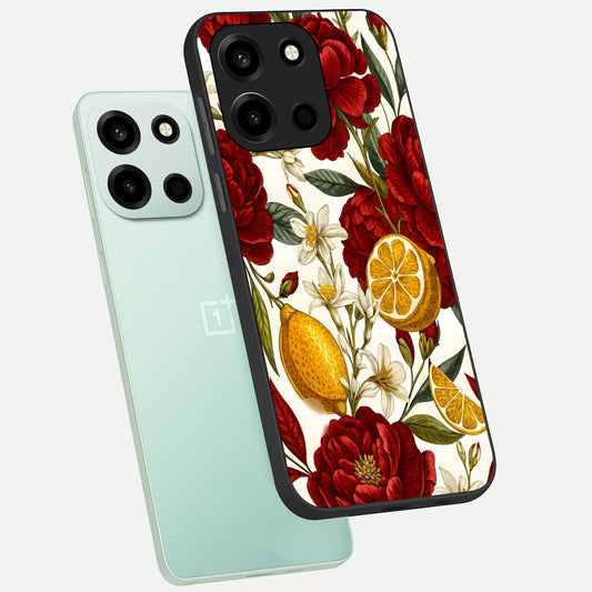 Lemon Rose Charm phone case For Oneplus Nord 6 showing premium glass back cover with detailed artwork