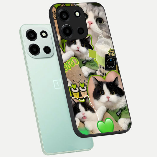 Matcha Cats Mood phone case For Oneplus Nord 6 showing premium glass back cover with detailed artwork