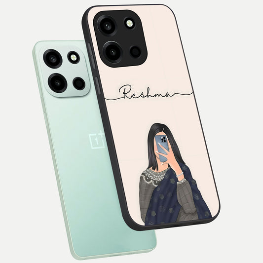 Mirror Mood Muse With Custom Name phone case For Oneplus Nord 6 showing premium glass back cover with detailed artwork