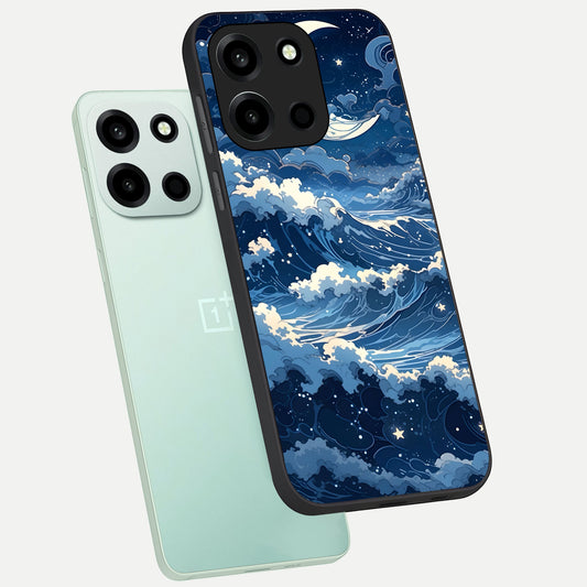 Ocean Moon Waves phone case For Oneplus Nord 6 showing premium glass back cover with detailed artwork