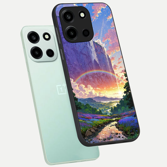 Rainbow Valley Dream phone case For Oneplus Nord 6 showing premium glass back cover with detailed artwork