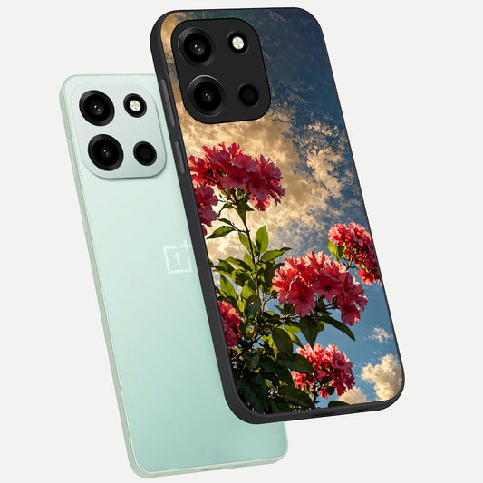 Red Bloom Skies phone case For Oneplus Nord 6 showing premium glass back cover with detailed artwork