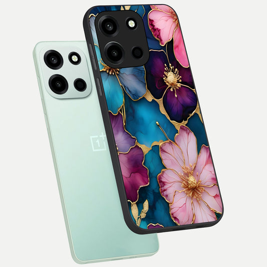 Sparkle Floral phone case For Oneplus Nord 6 showing premium glass back cover with detailed artwork