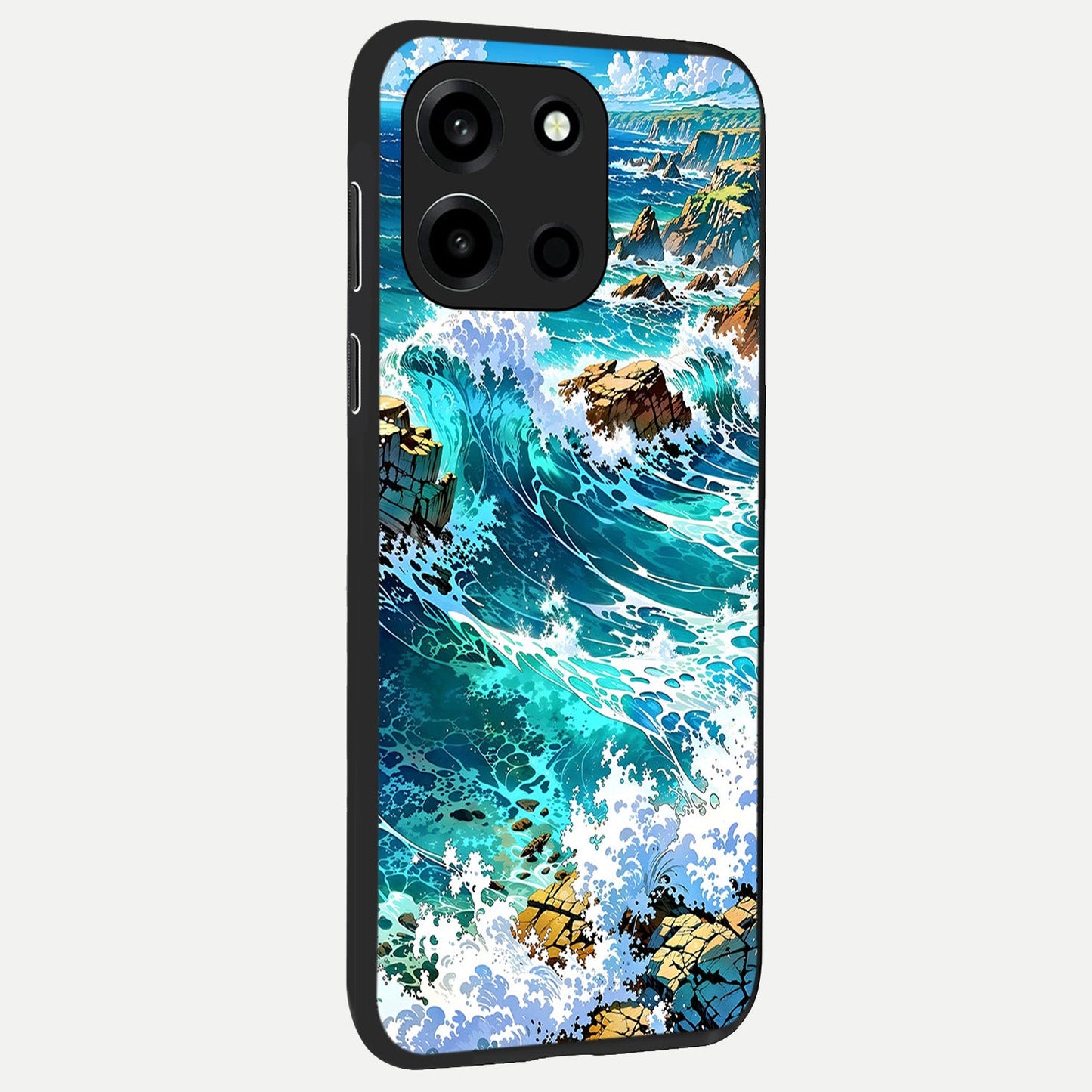Coastal Blue Waves back cover For Oneplus Nord 6 slim fit glass case with vibrant aesthetic design