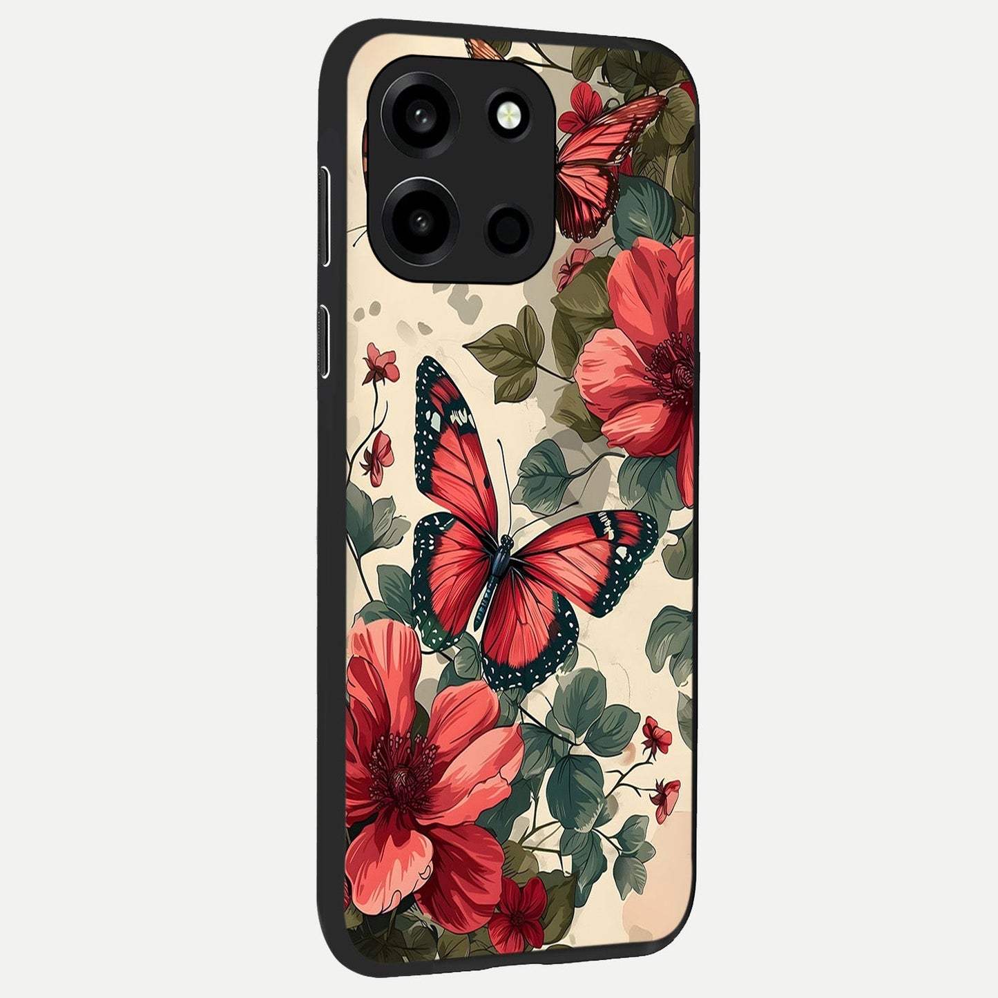Crimson Butterfly Garden back cover For Oneplus Nord 6 slim fit glass case with vibrant aesthetic design