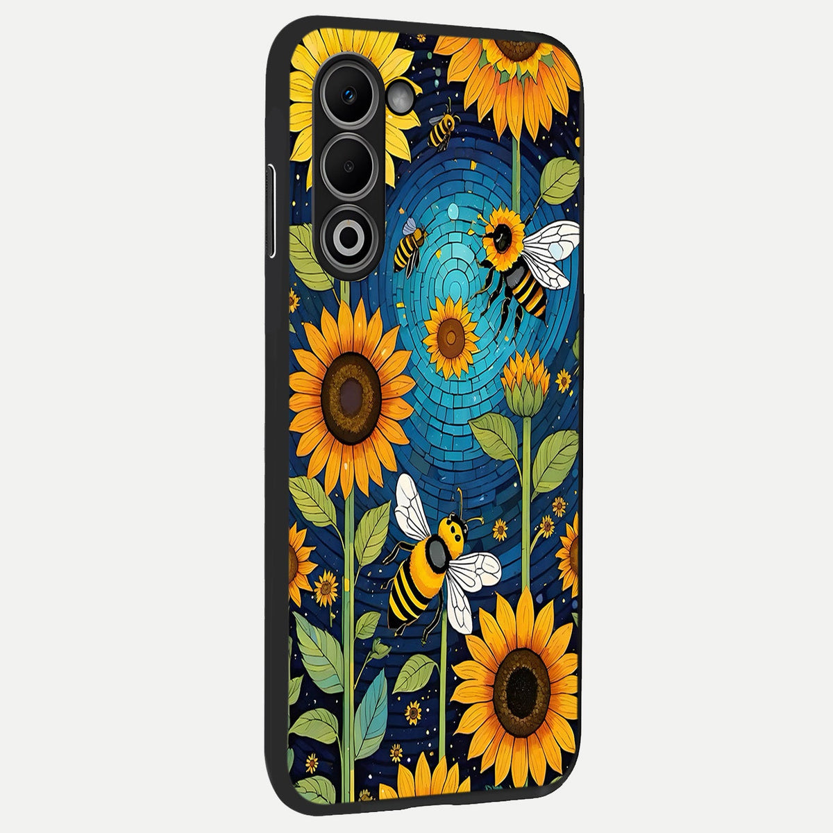 Bees And Sunflowers back cover For Oppo A5 5G slim fit glass case with vibrant aesthetic design
