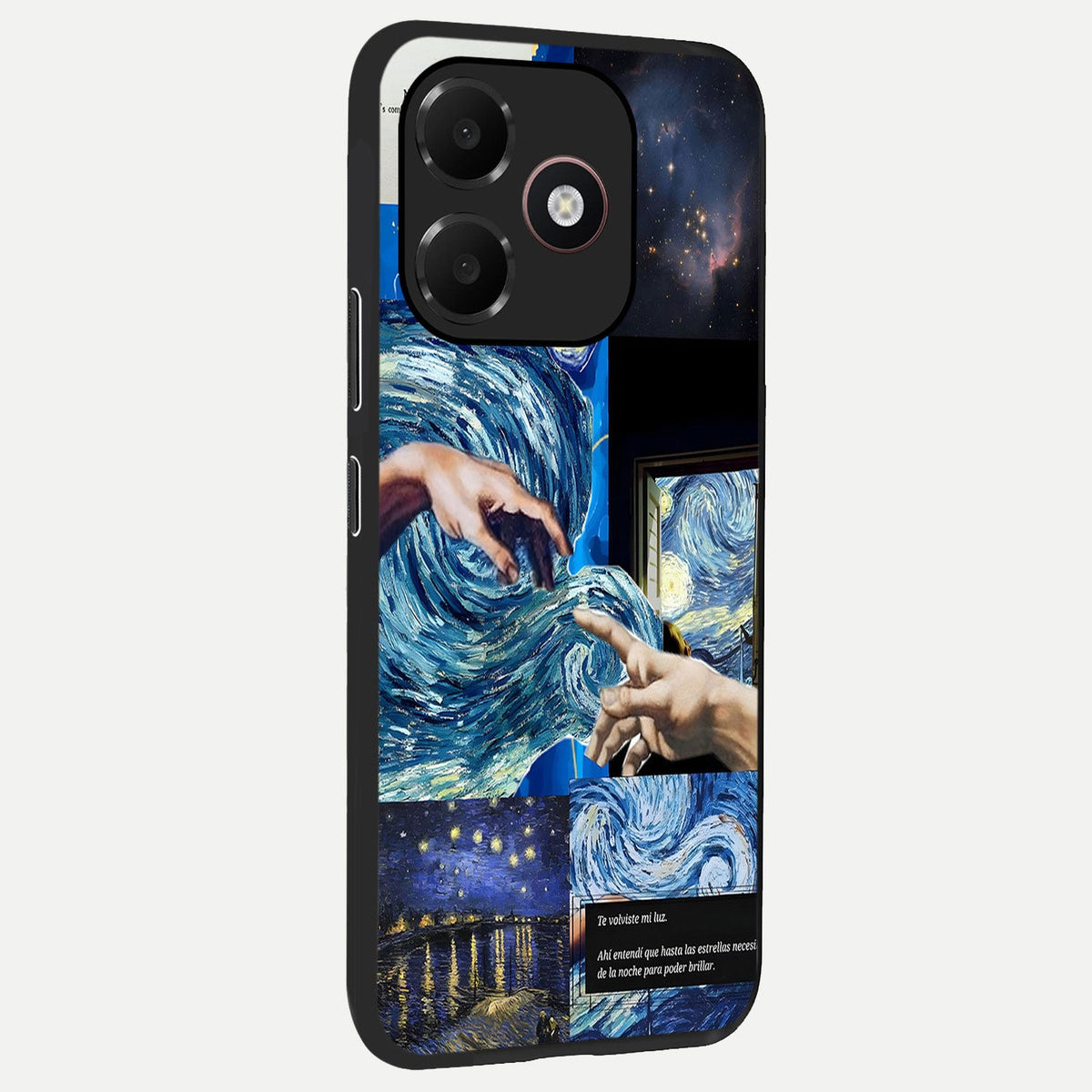 Aesthetic Vando Hands back cover For Oppo A6C 5G slim fit glass case with vibrant aesthetic design