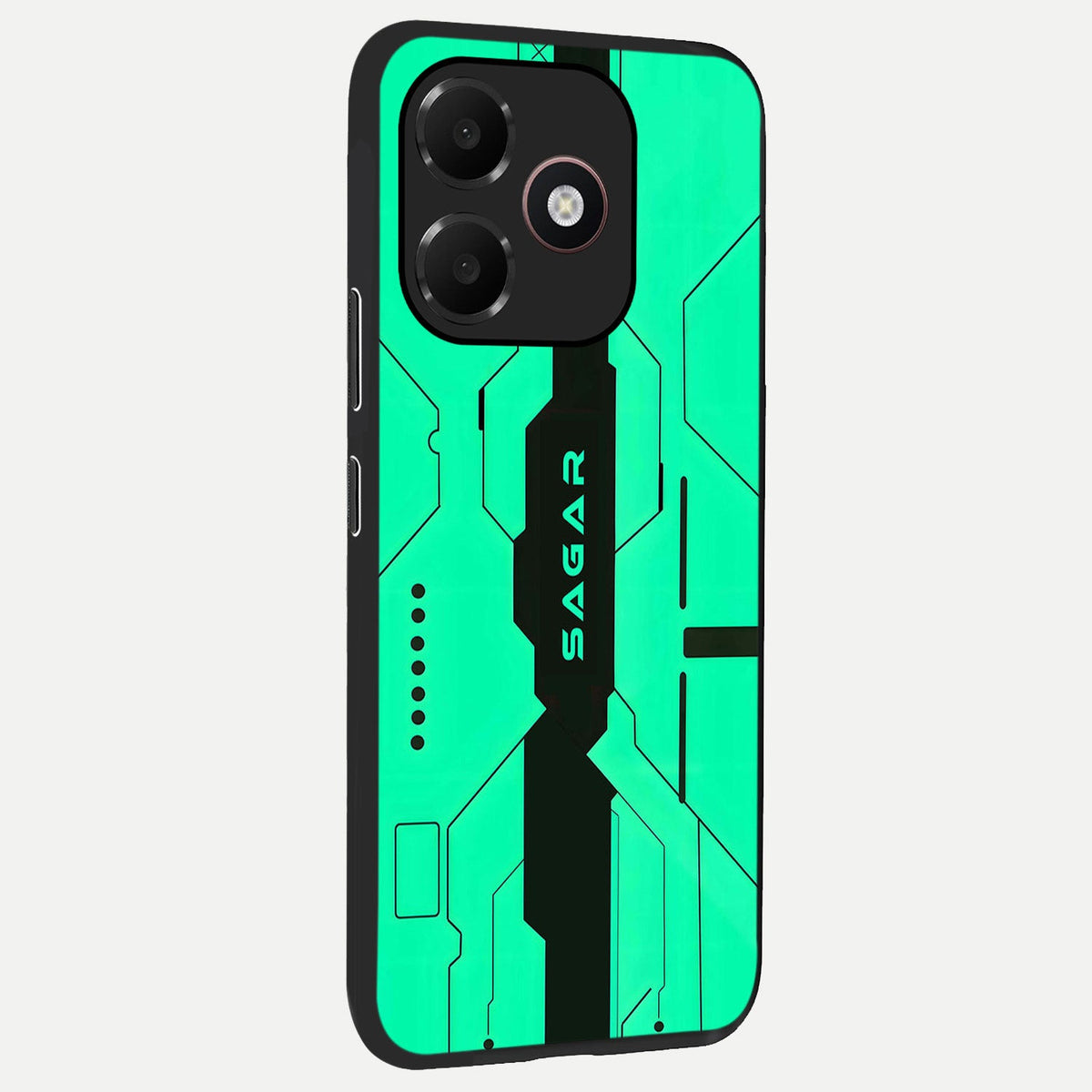 Aqua Tech CYBERPUNK Custom Name back cover For Oppo A6C 5G slim fit glass case with vibrant aesthetic design