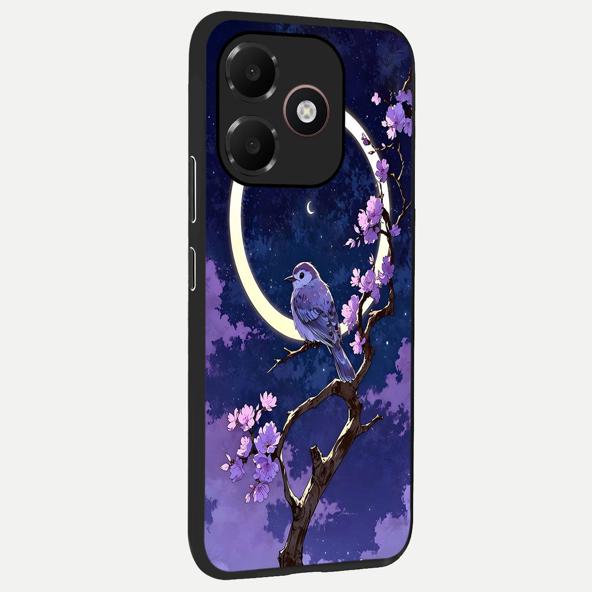 Celestial Bird Blossom back cover For Oppo A6C 5G slim fit glass case with vibrant aesthetic design