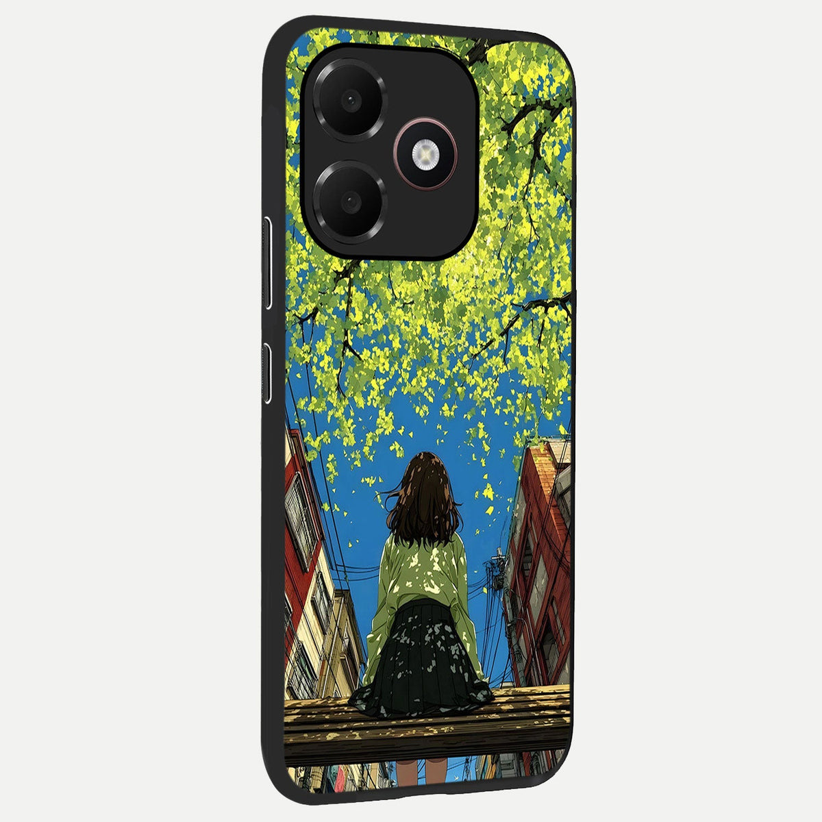 Golden Leaves Glow back cover For Oppo A6C 5G slim fit glass case with vibrant aesthetic design