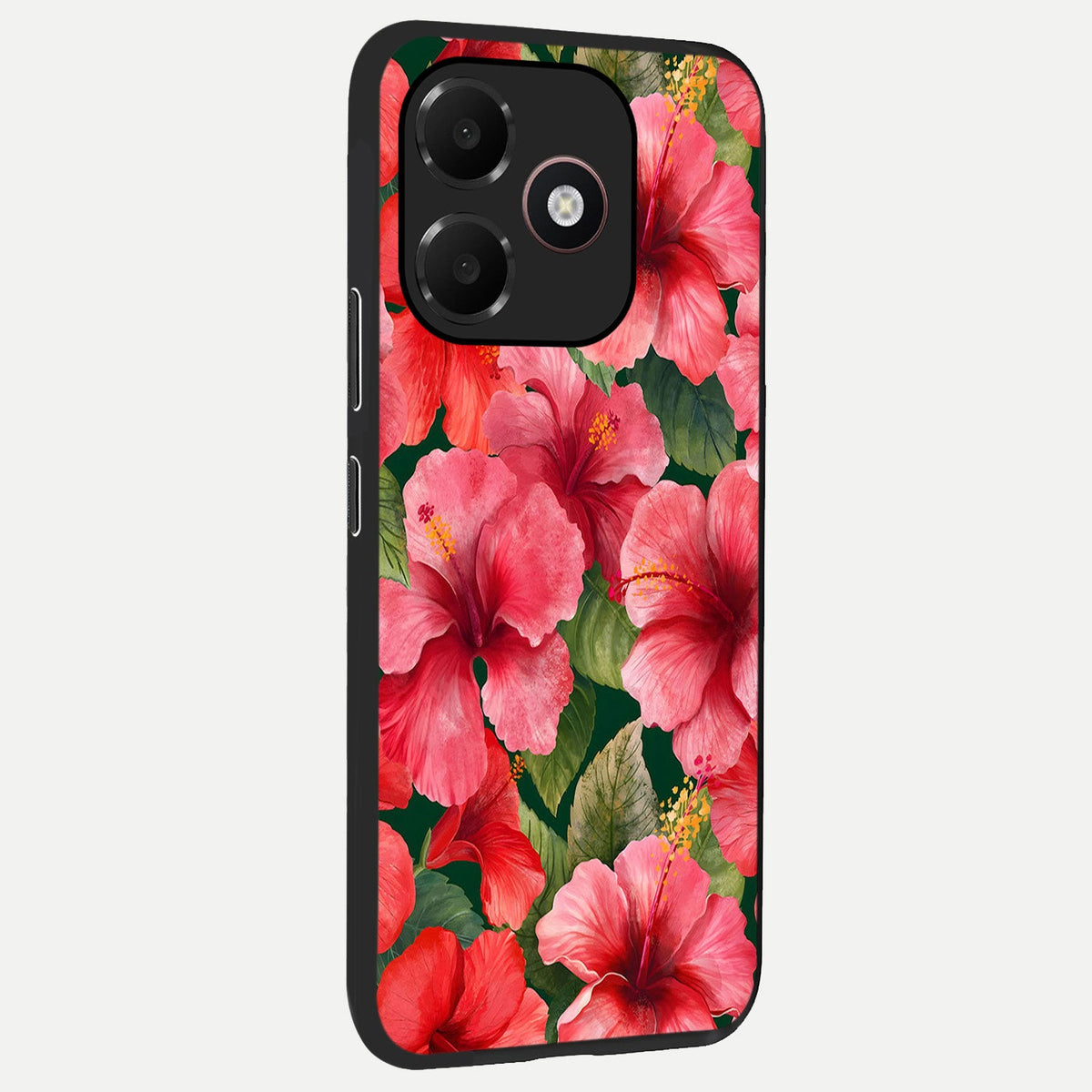 Hibiscus Pattern back cover For Oppo A6C 5G slim fit glass case with vibrant aesthetic design