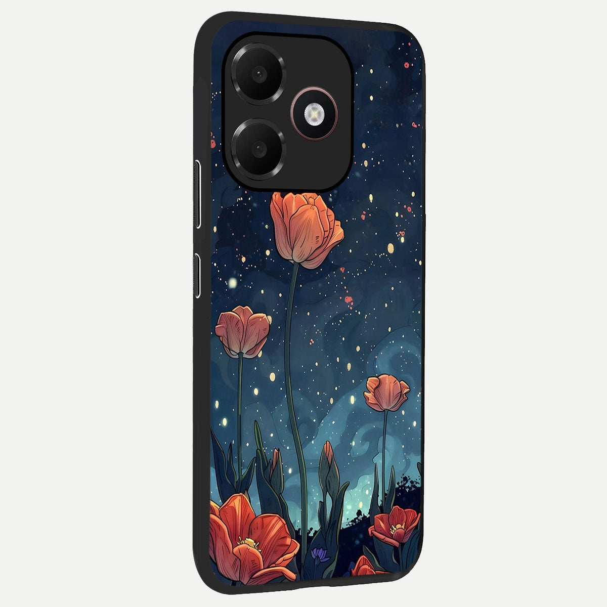 Midnight Tulip Glow back cover For Oppo A6C 5G slim fit glass case with vibrant aesthetic design