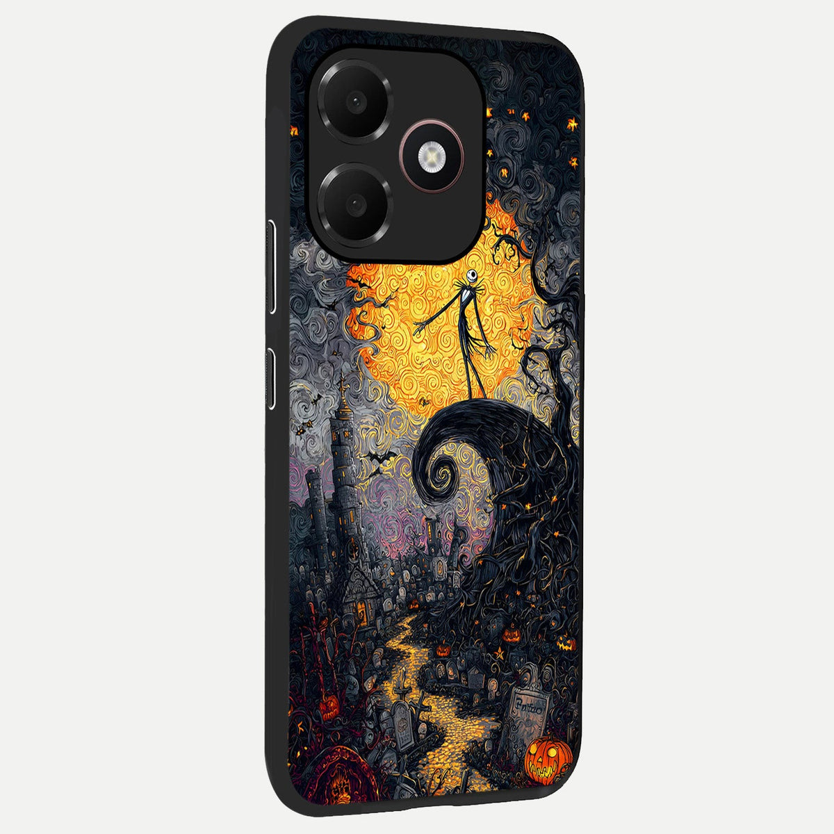 Pumpkin Moon Night back cover For Oppo A6C 5G slim fit glass case with vibrant aesthetic design