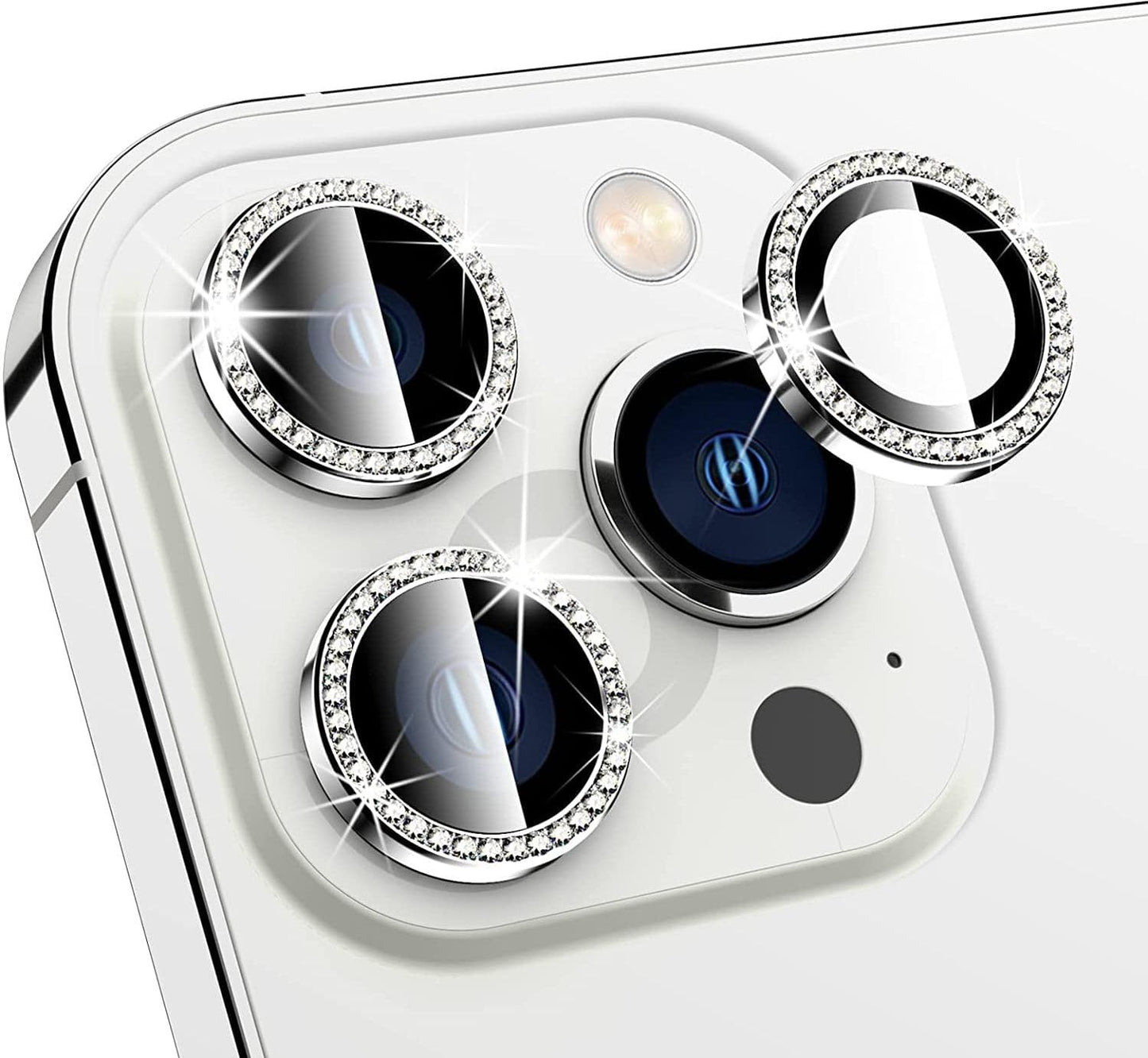 iPhone 14 Series Diamond Camera Lens Protector for Apple  | HD Clear Real Glass Protection + Metal Alloy Full Fit Lens Ring Cover
