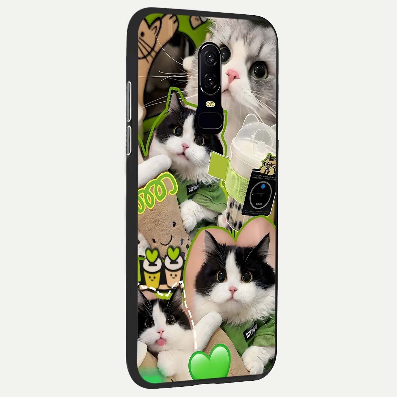 Matcha Cats Mood Glass Case showing full back design in clean flat view with cute matcha-toned cat artwork and glossy glass finish.