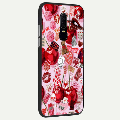 Sweet Cherry Chaos Glass Case showing full back design in clean flat view with playful cherry chaos artwork and glossy glass finish.