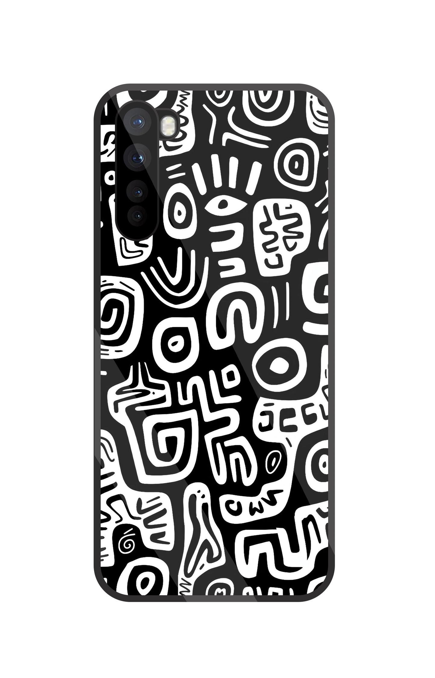 Black And White Doodle Art Glass Case For OnePlus Nord