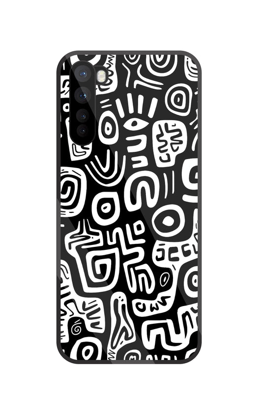Black And White Doodle Art Glass Case For OnePlus Nord