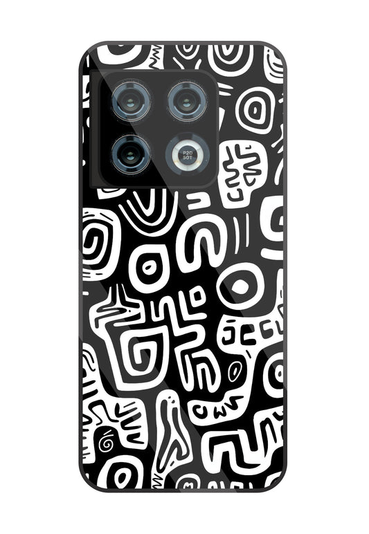 Black And White Doodle Art Glass Case For OnePlus 10 Pro