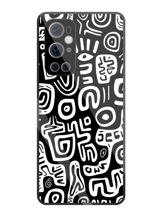 Black And White Doodle Art Glass Case For OnePlus 9 Pro