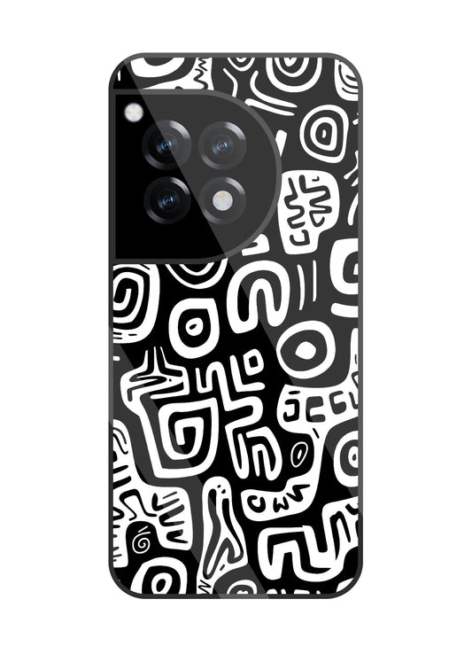 Black And White Doodle Art Glass Case For OnePlus 12R