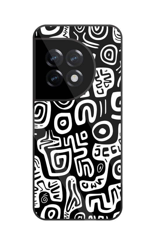 Black And White Doodle Art Glass Case For OnePlus 11R