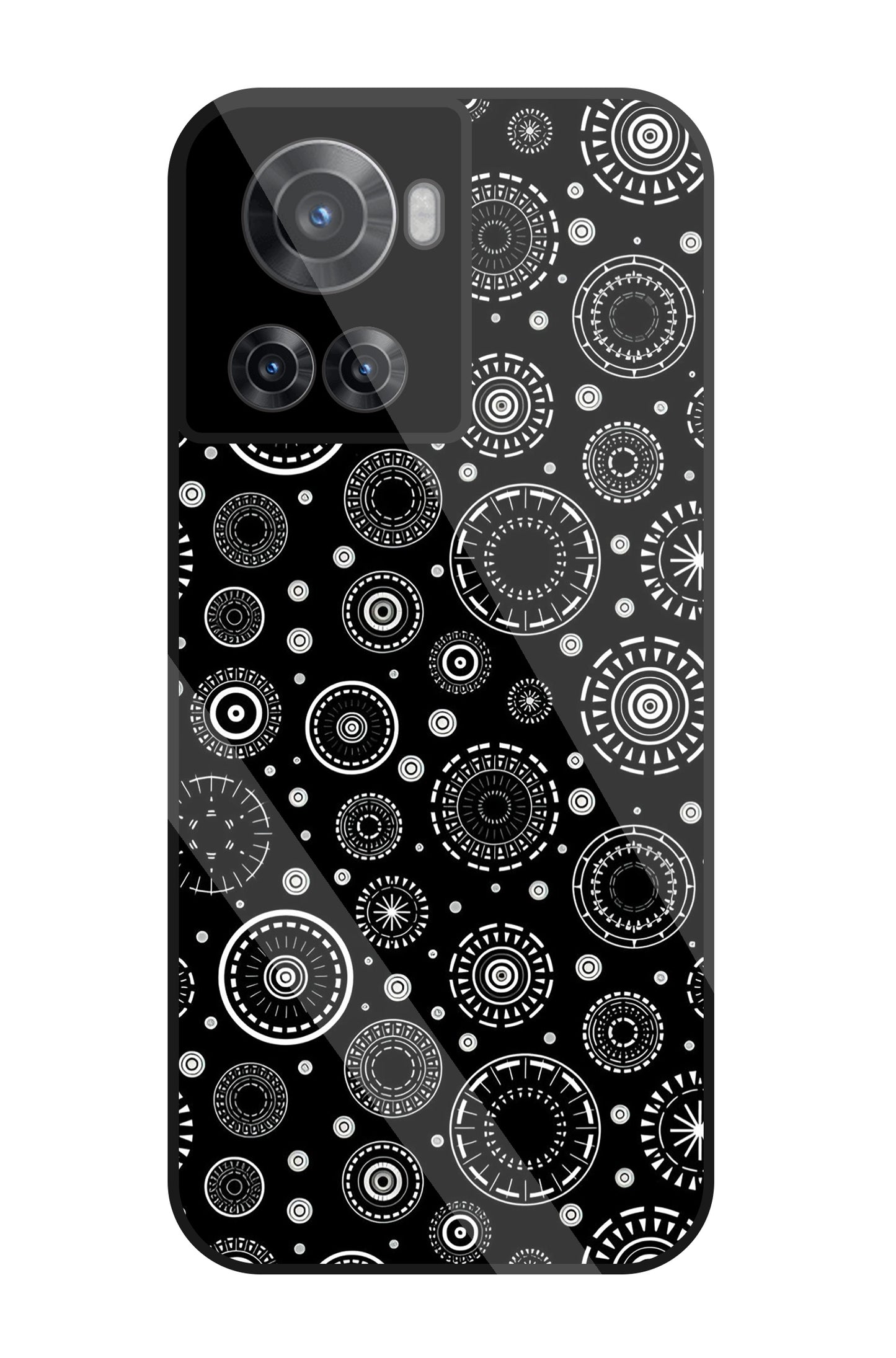 Black Circle Pattern Glass Case For OnePlus 10R