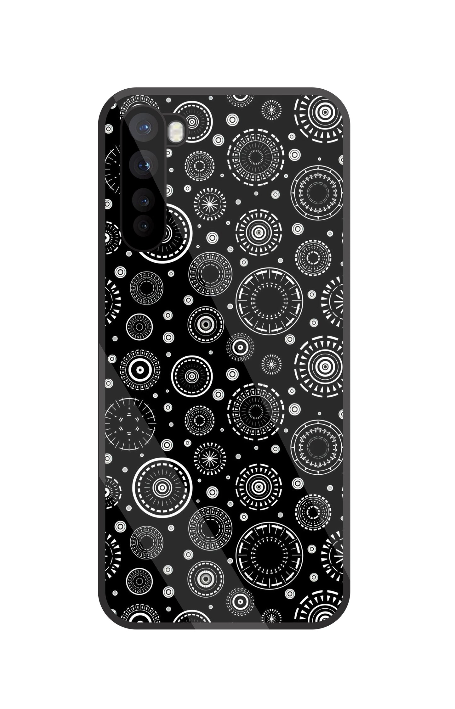 Black Circle Pattern Glass Case For OnePlus Nord