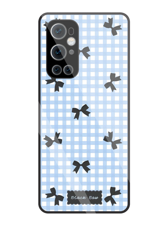 Black Ribbon With Check Pattern Glass Case For OnePlus 9 Pro