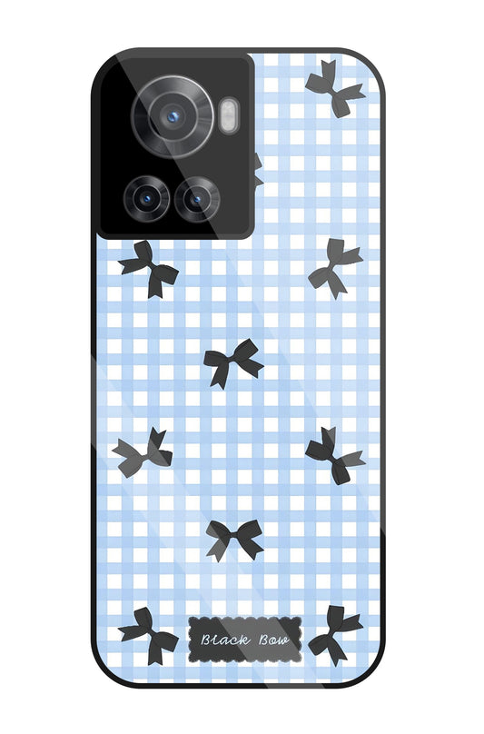 Black Ribbon With Check Pattern Glass Case For OnePlus 10R