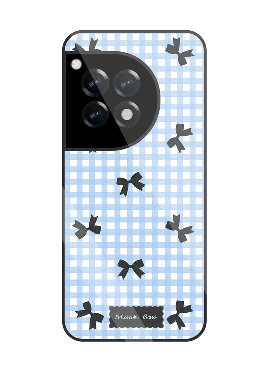 Black Ribbon With Check Pattern Glass Case For OnePlus 12R