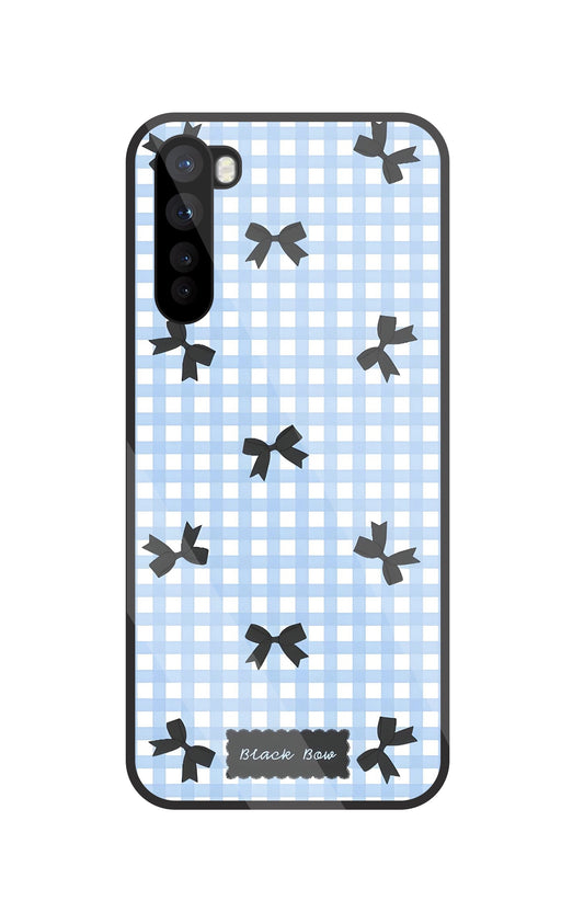 Black Ribbon With Check Pattern Glass Case For OnePlus Nord