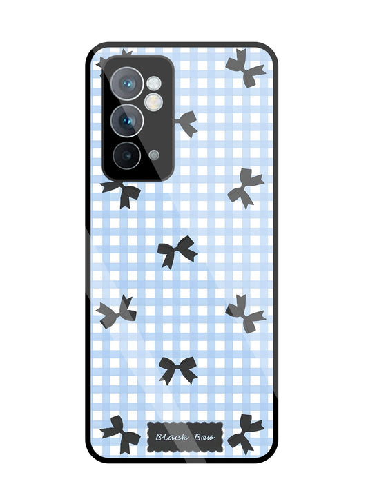 Black Ribbon With Check Pattern Glass Case For OnePlus 9RT