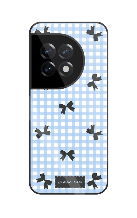 Black Ribbon With Check Pattern Glass Case For OnePlus 11R