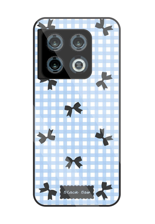 Black Ribbon With Check Pattern Glass Case For OnePlus 10 Pro