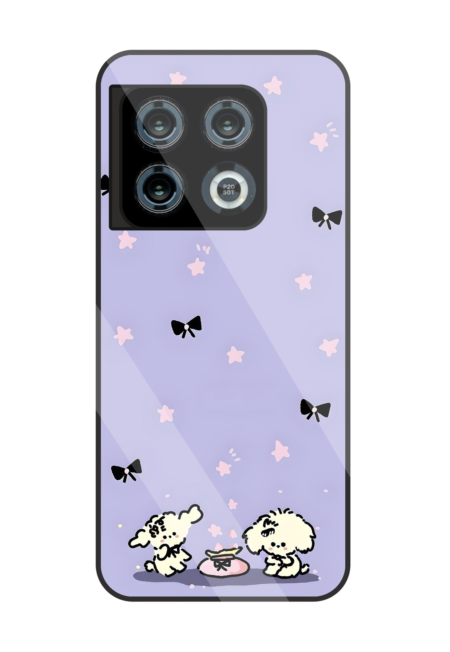 Black Ribbon With Stars Glass Case For OnePlus 10 Pro