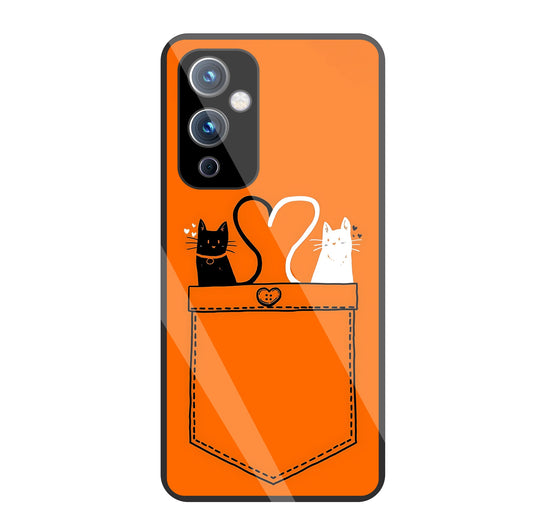 Black & White Cat In Pocket Glass Case For OnePlus 9