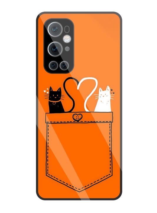 Black & White Cat In Pocket Glass Case For OnePlus 9 Pro