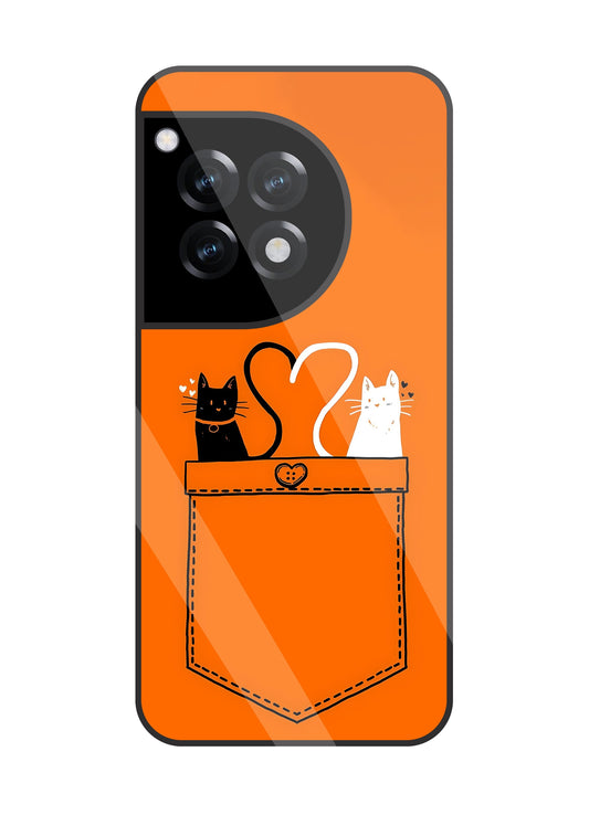 Black & White Cat In Pocket Glass Case For OnePlus 12R
