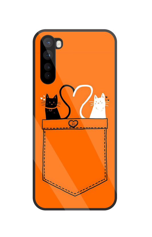Black & White Cat In Pocket Glass Case For OnePlus Nord