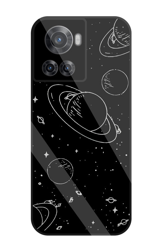 Black & White Space Glass Case For OnePlus 10R