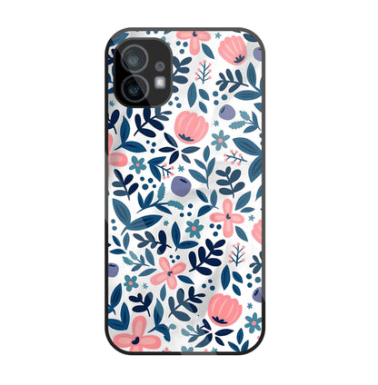 Blue-Pink Flower Pattern Glass Case For Nothing Phone 1