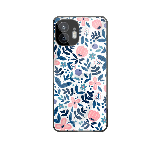 Blue-Pink Flower Pattern Glass Case For Nothing Phone 2