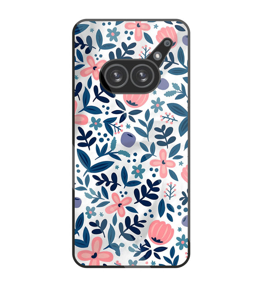 Blue-Pink Flower Pattern Glass Case For Nothing Phone 2A
