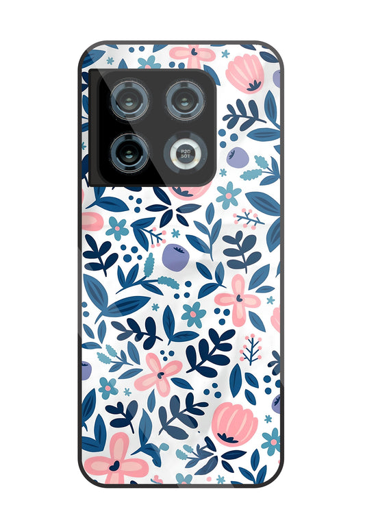 Blue-Pink Flower Pattern Glass Case For OnePlus 10 Pro