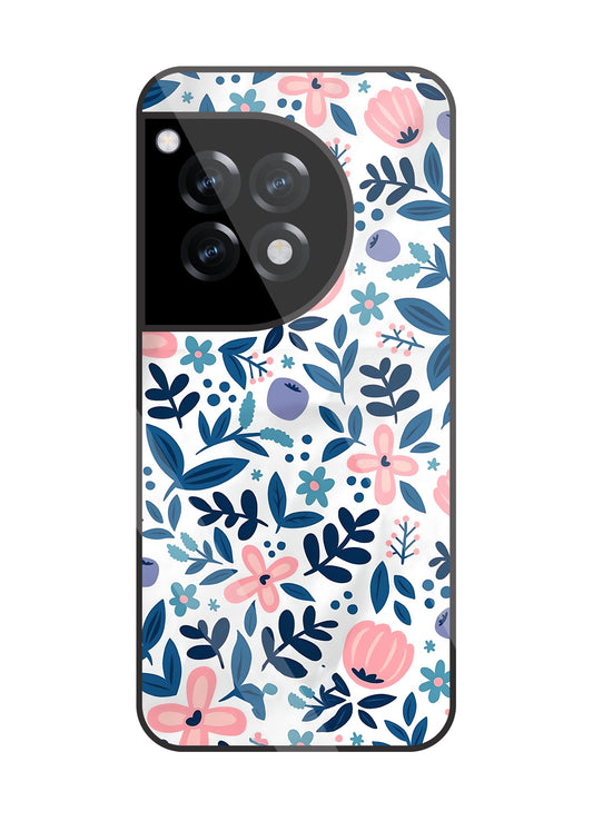 Blue-Pink Flower Pattern Glass Case For OnePlus 12R