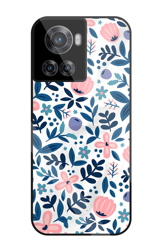Blue-Pink Flower Pattern Glass Case For OnePlus 10R